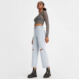 Levi’s Premium Light Wash Distressed Ribcage Straight Jeans